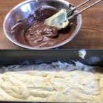 Omas saftiger Marmorkuchen in der Kastenform 3 Schokoladensandkuchen vorbereitet