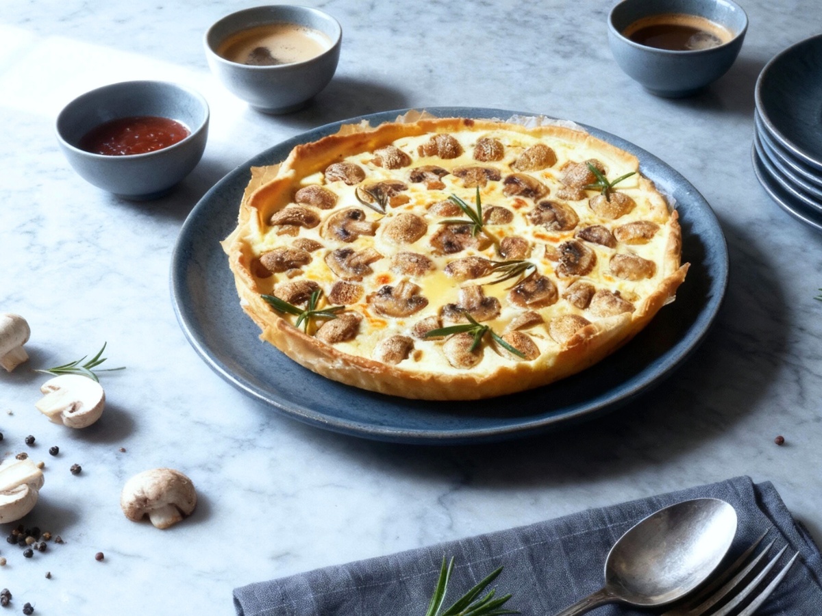 Leckere Rezepte für Weihnachten 273 Pilzquiche auf einem teller auf dem Esstisch