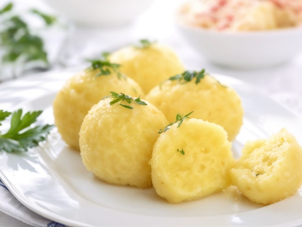 Alles rund um Kartoffelknödel 1 Kartoffelknödel auf einem Teller nach Gelingtipps