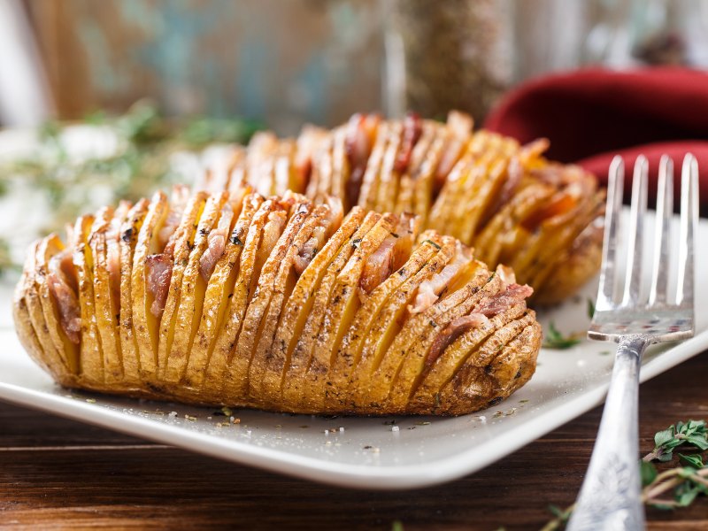 Hasselback-Kartoffeln, gefüllte Fächerkartoffeln 1 Hasselback-Kartoffeln-schinken